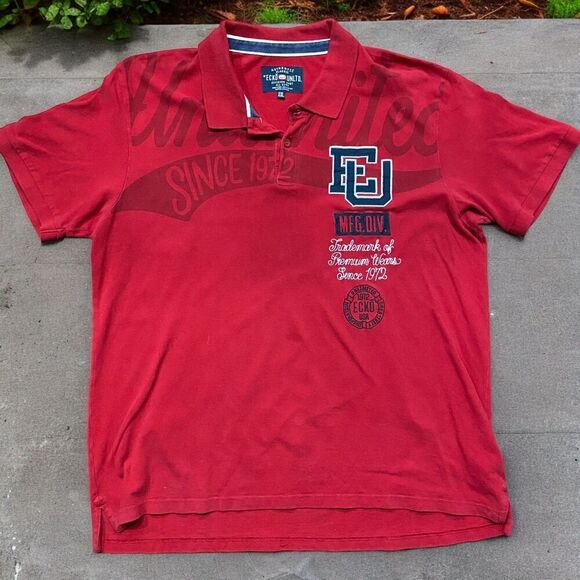 Ecko Unltd Classic Fit Vintage Y2K 00s Red Navy Cotton Polo Shirt Men's Size XXL - Picture 1 of 9